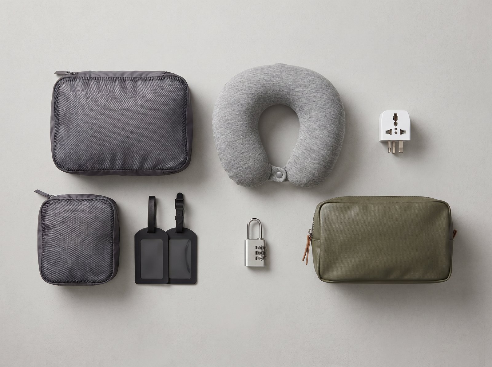 Travel accessories flat-lay